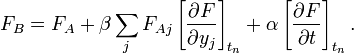 F_B = F_A + \beta \sum_j F_{Aj} \left[\frac{\partial F}{\partial y_j}\right]_{t_n} + \alpha \left[\frac{\partial F}{\partial t}\right]_{t_n}.